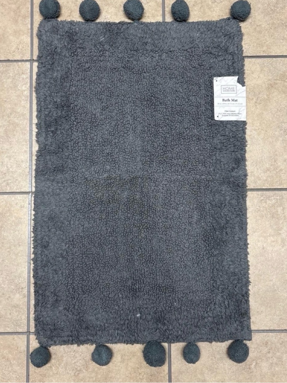 Home Collections Rectangle Bath Mat 28” Rug Pom Poms Dark Grey